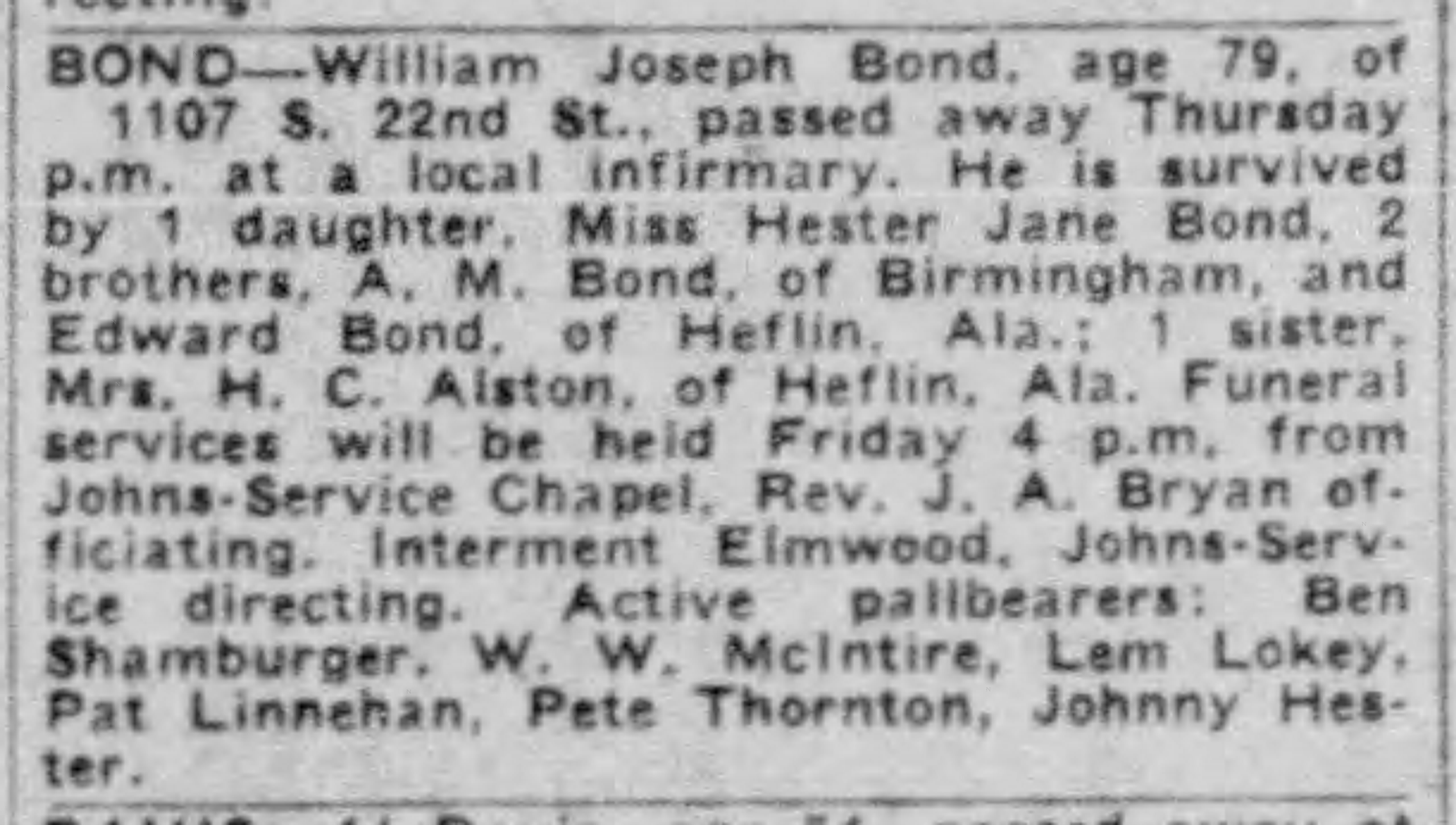 William Joseph Bond obituary